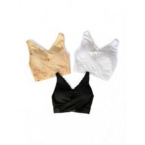 CaraMia Lace Criss Cross Black Nude White Beige Padded Bra Lot Size 1X Womens